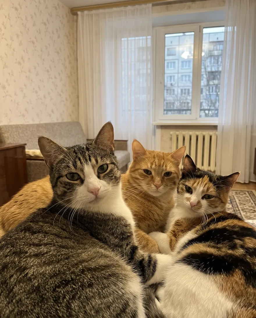 Кот Пупс со своей семьёй котов